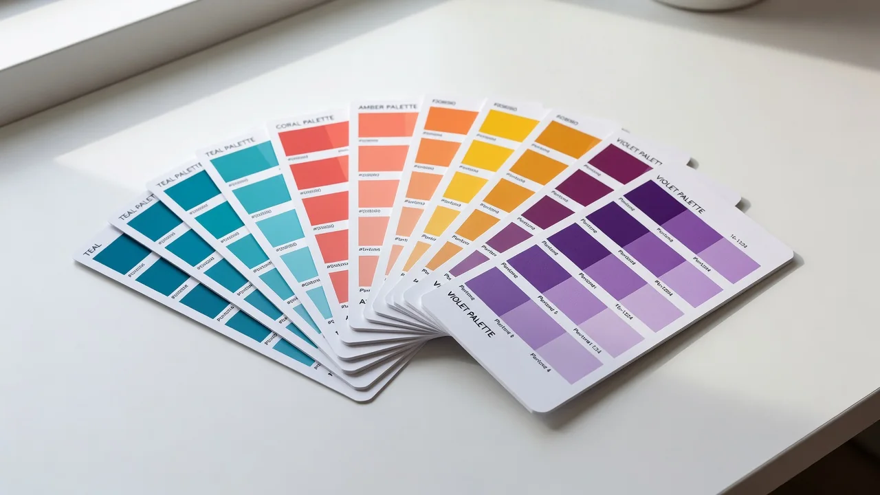 Cartelas de paleta de cores sobre a mesa de trabalho